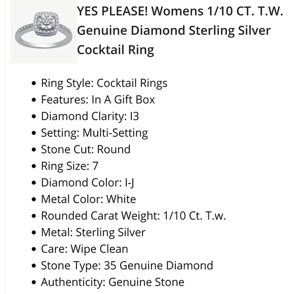 Diamond Sterling Silver Cocktail Square Ring Size 7 - Picture 6 of 6